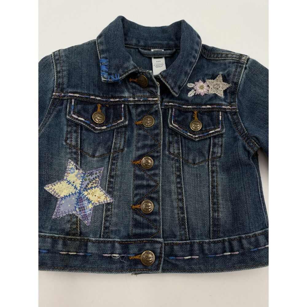 Gap Toddler Girls Denim Jean Blue Star Lace Patchwork Trucker Jacket 12-18 mo